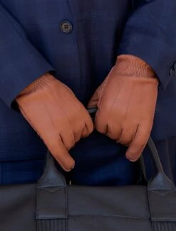 Men's Heritage Three-Point Fur-Lined Deerskin Leather Gloves -Dents 102.5 1544Havana