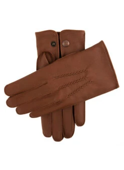 Men's Heritage Three-Point Cashmere-Lined Deerskin Leather Gloves -Dents 15 1011 Havana