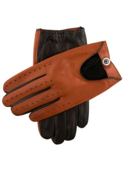 Men's Heritage Two-Colour Leather Driving Gloves -Dents 15 1094 Black Highway Tan