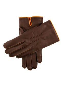 Men's Heritage Three-Point Cashmere-Lined Leather Gloves With Colour Contrast Details -Dents 15 1514 English Tan Tangerine