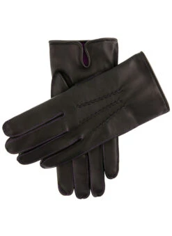 Men's Heritage Three-Point Cashmere-Lined Leather Gloves With Colour Contrast Stitching