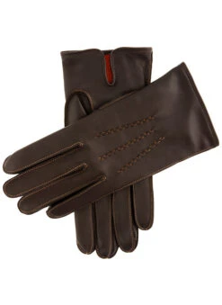 Men's Heritage Three-Point Cashmere-Lined Leather Gloves With Colour Contrast Stitching -Dents 15 1518 Brown Tangerine Tangerine