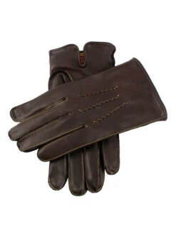 Men's Heritage Three-Point Cashmere-Lined Leather Gloves With Colour Contrast Stitching -Dents 15 1518BrownYellow