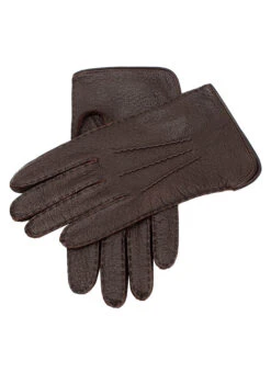Men's Heritage Handsewn Three-Point Silk-Lined Peccary Leather Gloves -Dents 15 1540 Bark