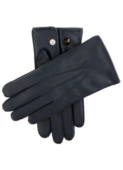 Men's Heritage Three-Point Fur-Lined Deerskin Leather Gloves -Dents 15 1544 Navy