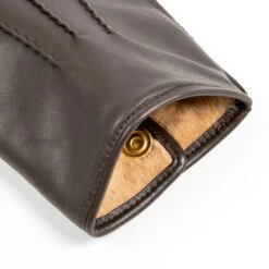 Men's Heritage Three-Point Fur-Lined Leather Gloves -Dents 15 1590 Brown Beige 8