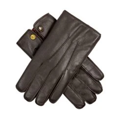 Men's Heritage Three-Point Fur-Lined Leather Gloves -Dents 15 1590 Brown Grey