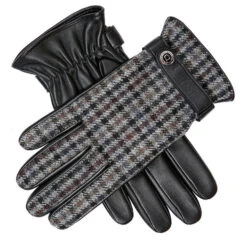 Men's Heritage Cashmere-Lined Abraham Moon Tweed And Leather Gloves -Dents 15 1639BlackSlate