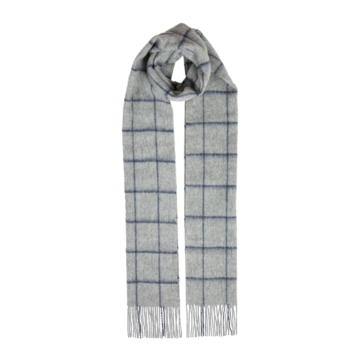 Men’s Windowpane Check Lambswool Scarf With Tassels