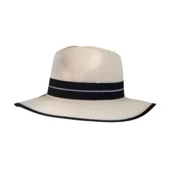 Women’s Straw Fedora Hat With Striped Black Ribbon