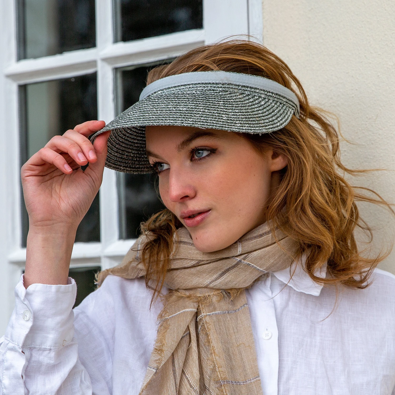 Women's Marl Straw Sun Visor With Ribbon Band - Image 2