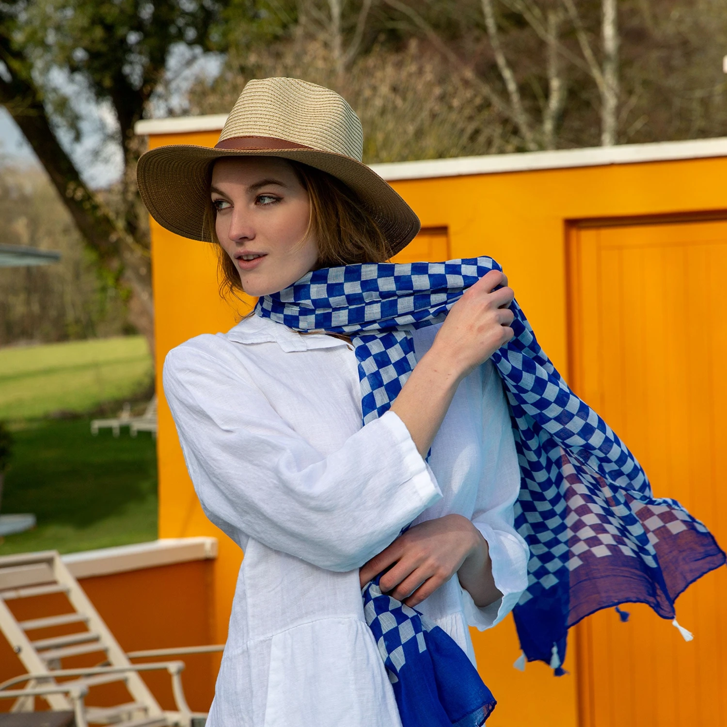 Women’s Small Checkerboard Check Lightweight Scarf With Tassels - Image 3