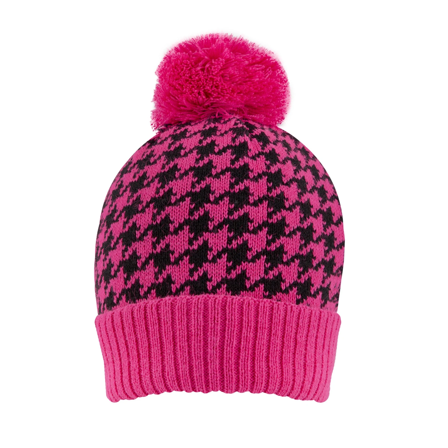 Women’s Knitted Bobble Hat With Dogtooth Pattern