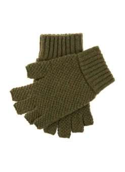 Men's Fingerless Tuckstitch Knitted Shooting Gloves -Dents 37 0740 olive