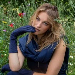 Women’s Touchscreen Long Below-Elbow Velour-Lined Faux Suede Gloves -Dents 4 2603 Navy 6 4269 Navy