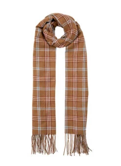 Women’s Plaid Small-Check Scarf With Tassels