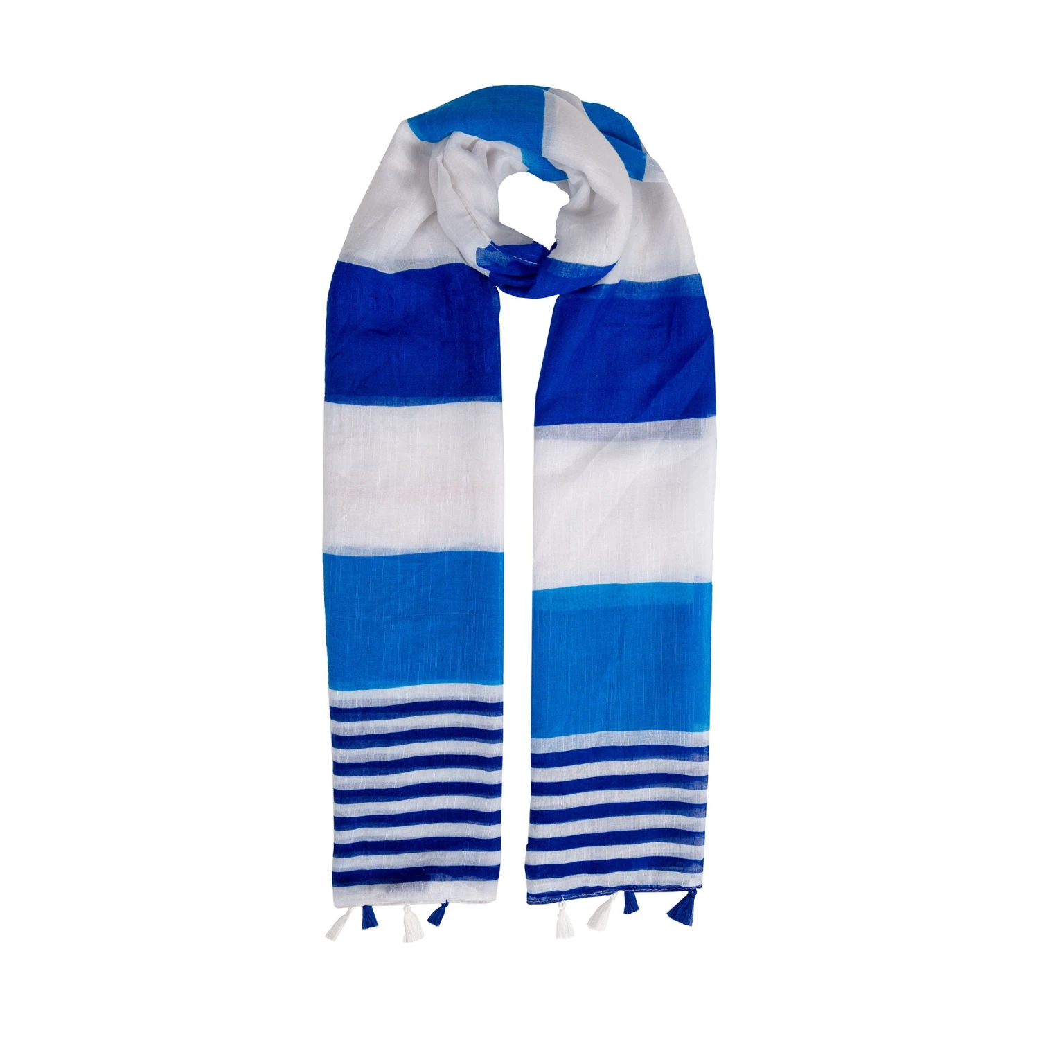 Women’s Two Stripe Pattern Lightweight Scarf With Tassels - Image 5