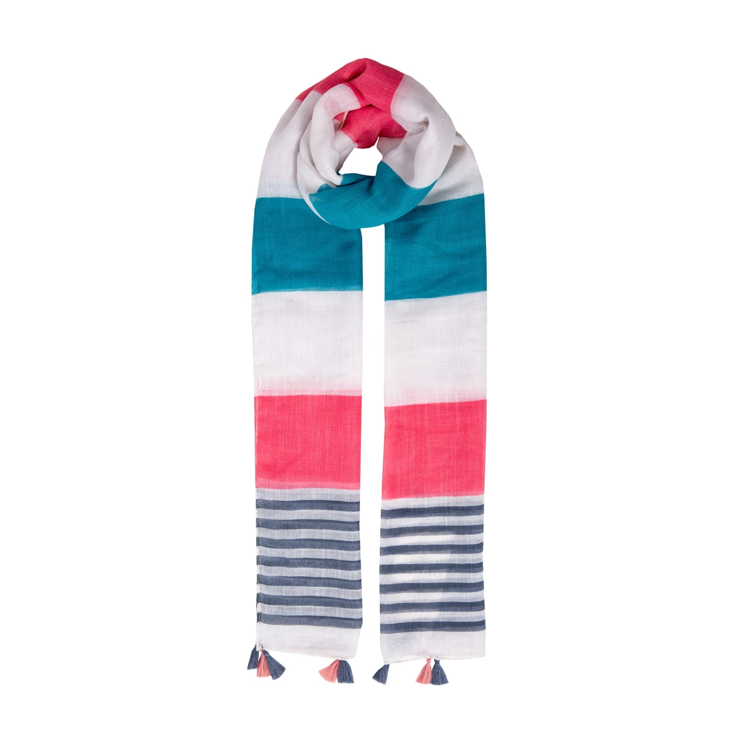 Women’s Two Stripe Pattern Lightweight Scarf With Tassels