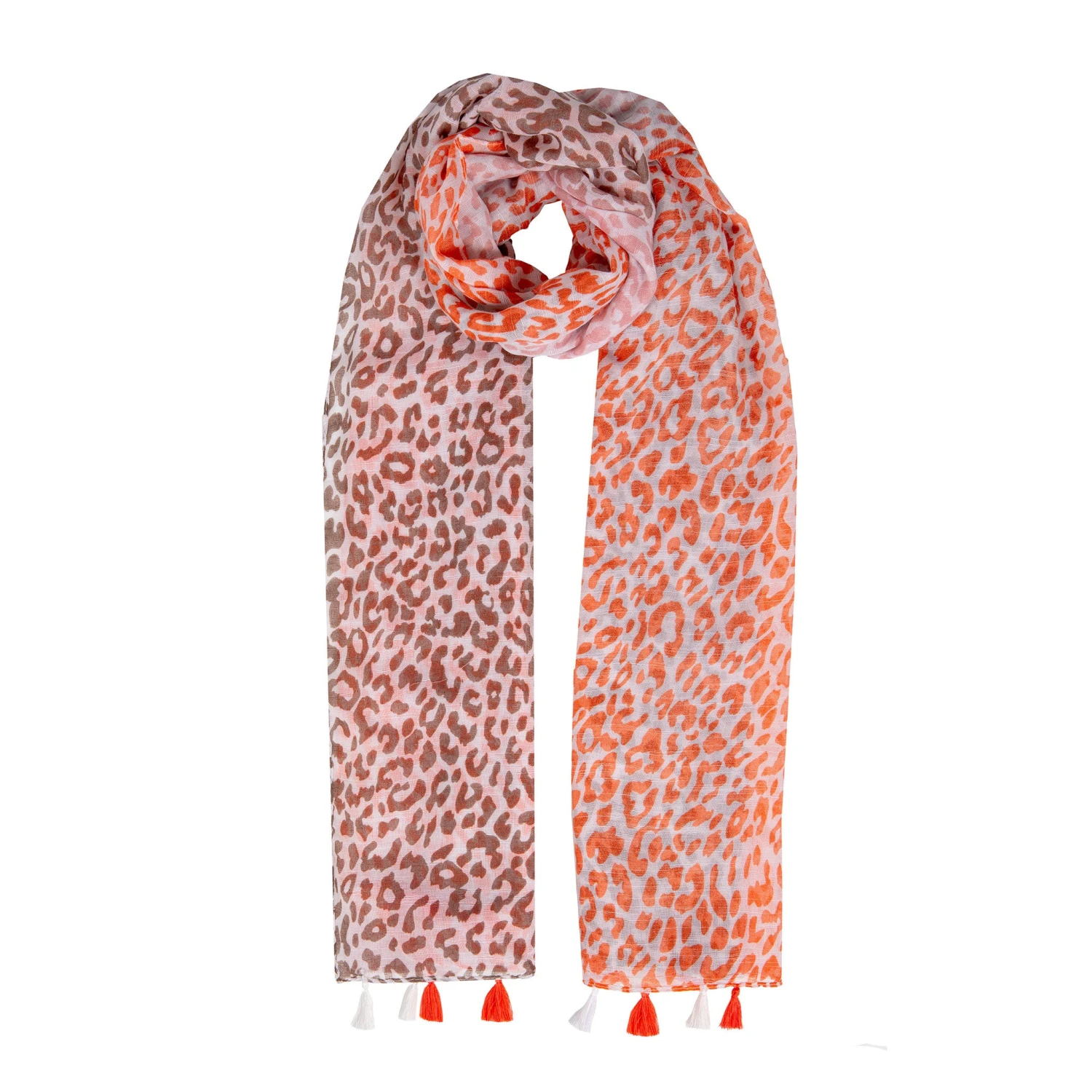Women’s Leopard Print Lightweight Scarf With Tassels