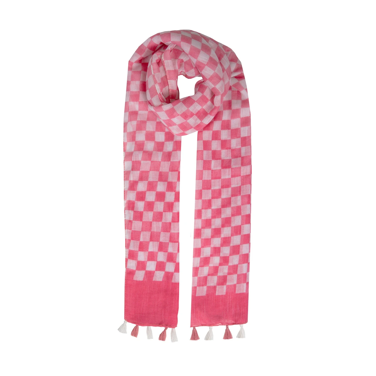 Women’s Small Checkerboard Check Lightweight Scarf With Tassels - Image 5
