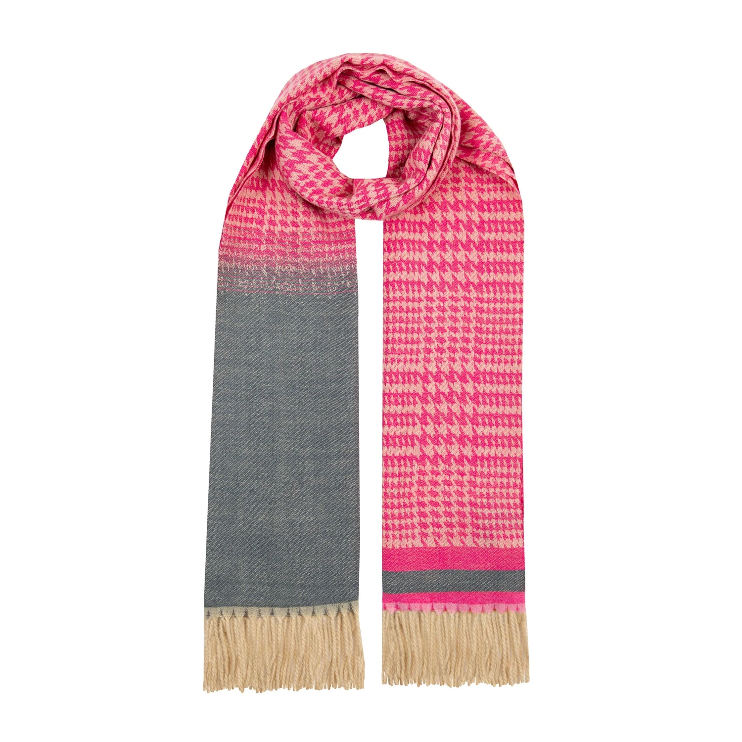 Women’s Dogtooth Scarf With Asymmetric Details And Tassels - Image 3