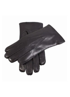 Men's Handsewn Three-Point Fur-Lined Leather Gloves -Dents 5 1517 Black