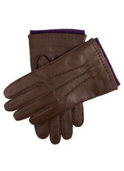 Men's Handsewn Three-Point Cashmere-Lined Leather Gloves With Colour Contrast Details -Dents 5 1541 brown 95152891 1dab 41f5 91bf f952d89b3e84