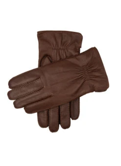 Men's Handsewn Three-Point Cashmere-Lined Deerskin Leather Gloves -Dents 5 1544Bark