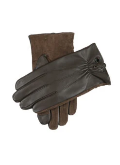 Men’s Touchscreen Three-Point Wool-Lined Suede And Leather Gloves -Dents 5 1615 BROWN