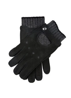 Men’s Water-Resistant Wool Blend-Lined Nubuck Leather Gloves With Knitted Cuffs