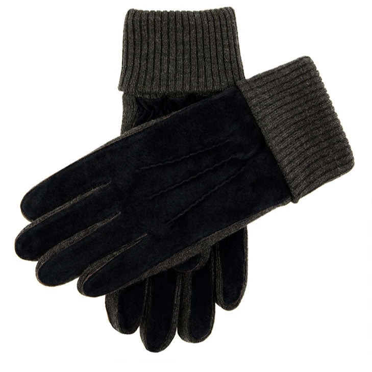 Men's Three-Point Fleece-Lined Suede Gloves With Knitted Cuffs - Image 6