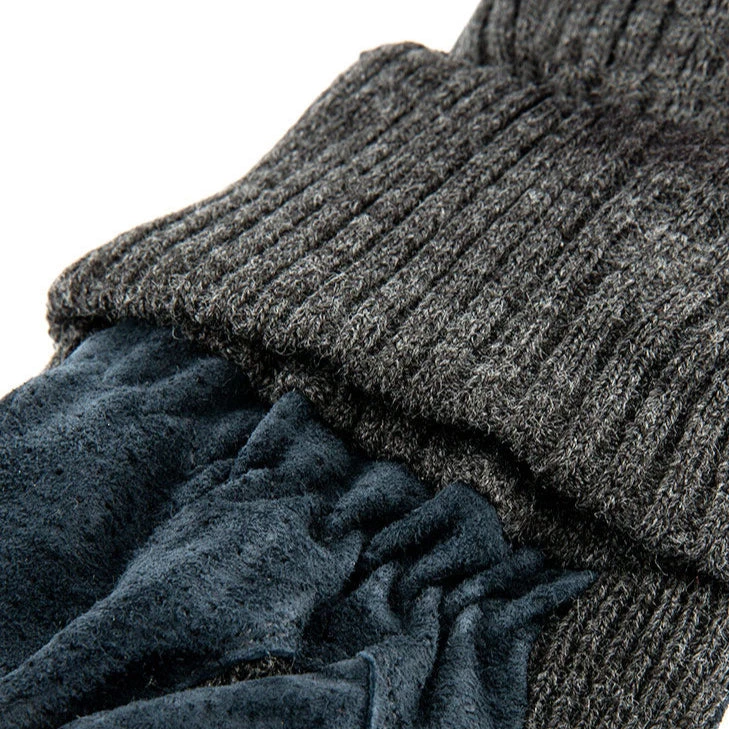 Men's Three-Point Fleece-Lined Suede Gloves With Knitted Cuffs - Image 12