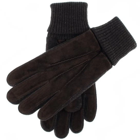 Men's Three-Point Fleece-Lined Suede Gloves With Knitted Cuffs - Image 10
