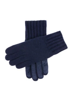 Men's Cashmere Knitted Gloves With Suede Palm Patch -Dents 5 4522 navy 8719d6c7 97d0 4fe2 8c08 d5c7b6790cbe