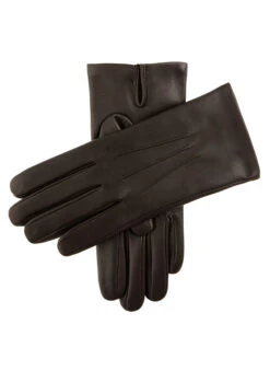 Men's Three-Point Cashmere-Lined Shorter Finger Leather Gloves -Dents 5 9001 Brown