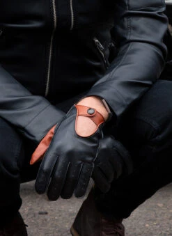 Men's Leather Driving Gloves With Colour Contrast Details -Dents 5 9051 tan