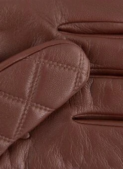 Men's Wool-Lined Quilted Leather Gloves With Knitted Cuffs -Dents 5 9053 204