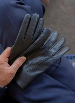 Men’s Touchscreen Three-Point Cashmere-Lined Leather Gloves -Dents 5 9199 Black 2