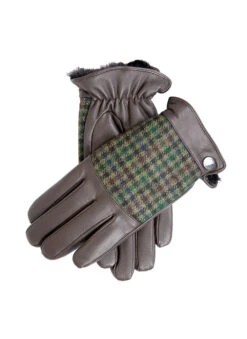 Men's Faux Fur-Lined Abraham Moon Dogtooth Tweed And Leather Gloves