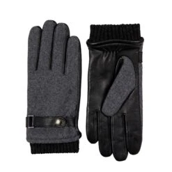 Men’s Touchscreen Lined Flannel And Leather Gloves -Dents 5 9314 Charcoal Black 1