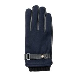 Men’s Touchscreen Lined Flannel And Leather Gloves -Dents 5 9314 Navy Black 2