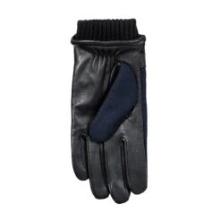 Men’s Touchscreen Lined Flannel And Leather Gloves -Dents 5 9314 Navy Black 3