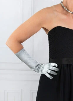 Women's Long Below-Elbow Satin Gloves -Dents 6 2102 silver