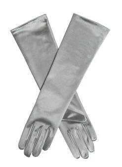 Women's Long Below-Elbow Satin Gloves -Dents 6 2102Silver