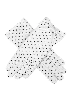 Women's Spotted Cotton Gloves With Cuff Bow -Dents 6 2239WhiteBlack