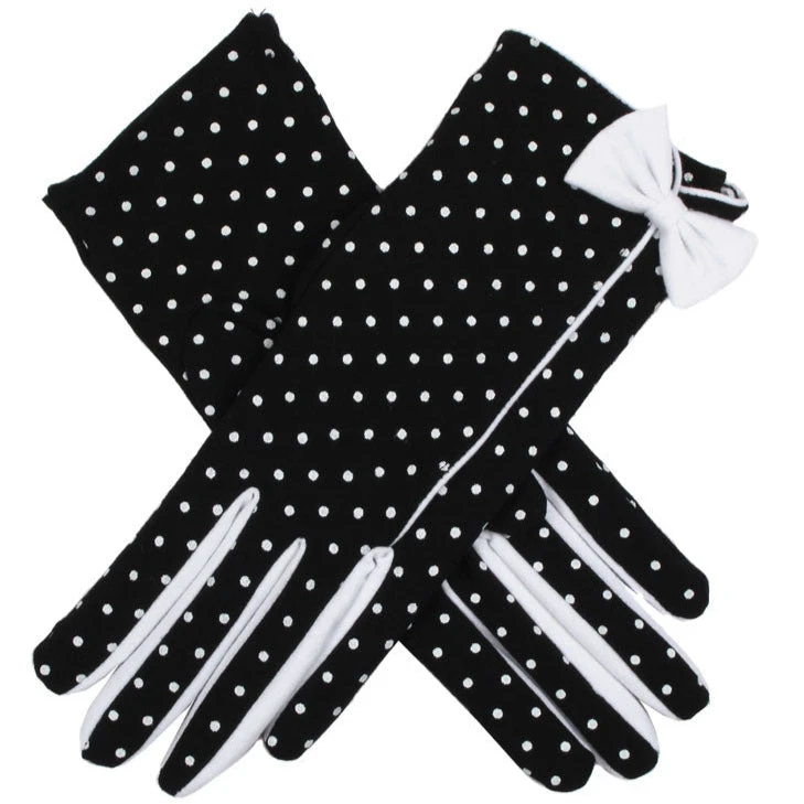 Women's Spotted Cotton Gloves With Side Bow And Trim 3 Women's Spotted Cotton Gloves With Side Bow And Trim - Image 3