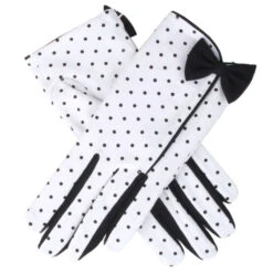 Women's Spotted Cotton Gloves With Side Bow And Trim