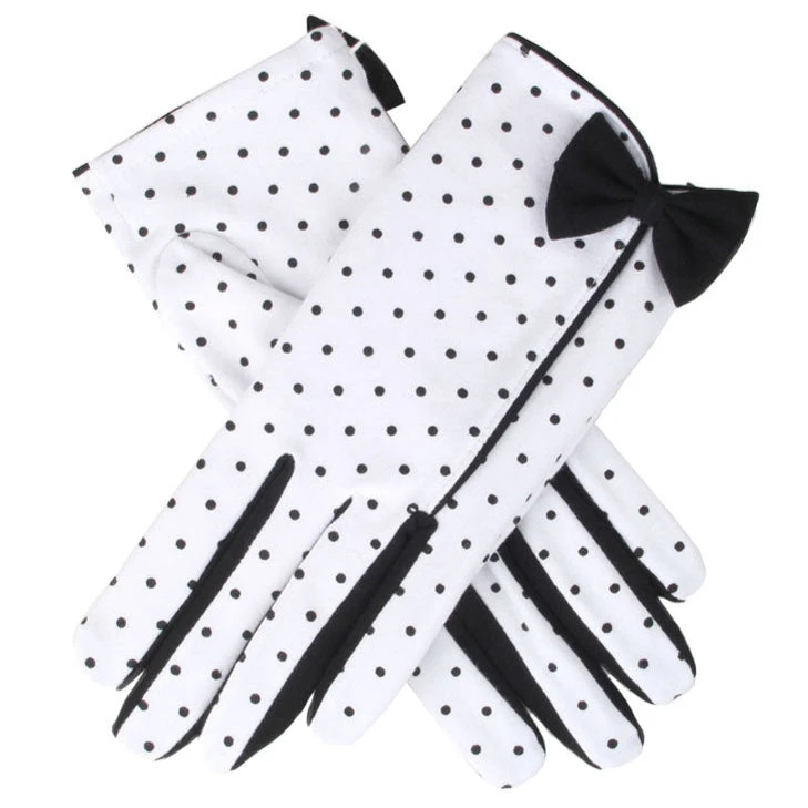 Women's Spotted Cotton Gloves With Side Bow And Trim 1 Women's Spotted Cotton Gloves With Side Bow And Trim