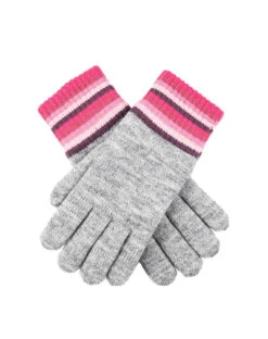 Women’s Knitted Gloves With Neon Striped Cuffs -Dents 6 3268 Dove Grey