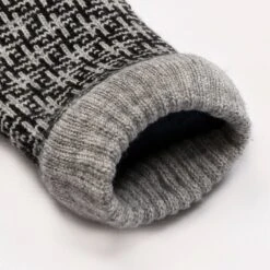 Women’s Jacquard Knitted Gloves With Hash Symbol Pattern -Dents 6 3275 Black Dove Grey 8